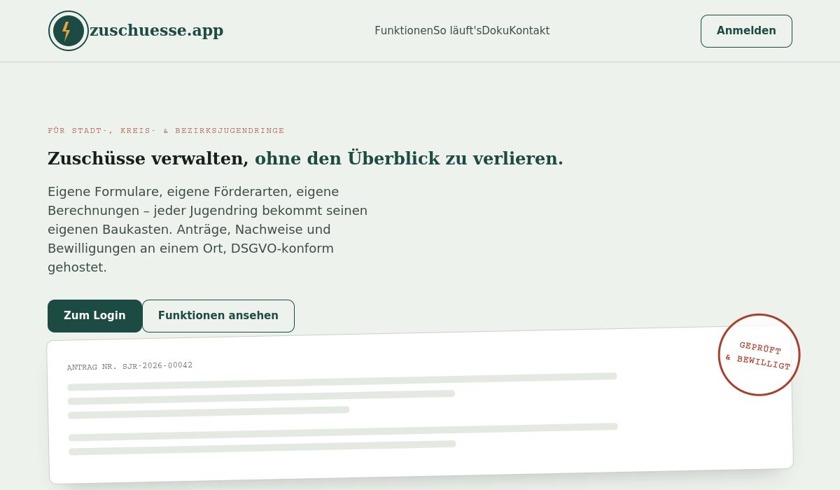 Startseite von zuschuesse.app