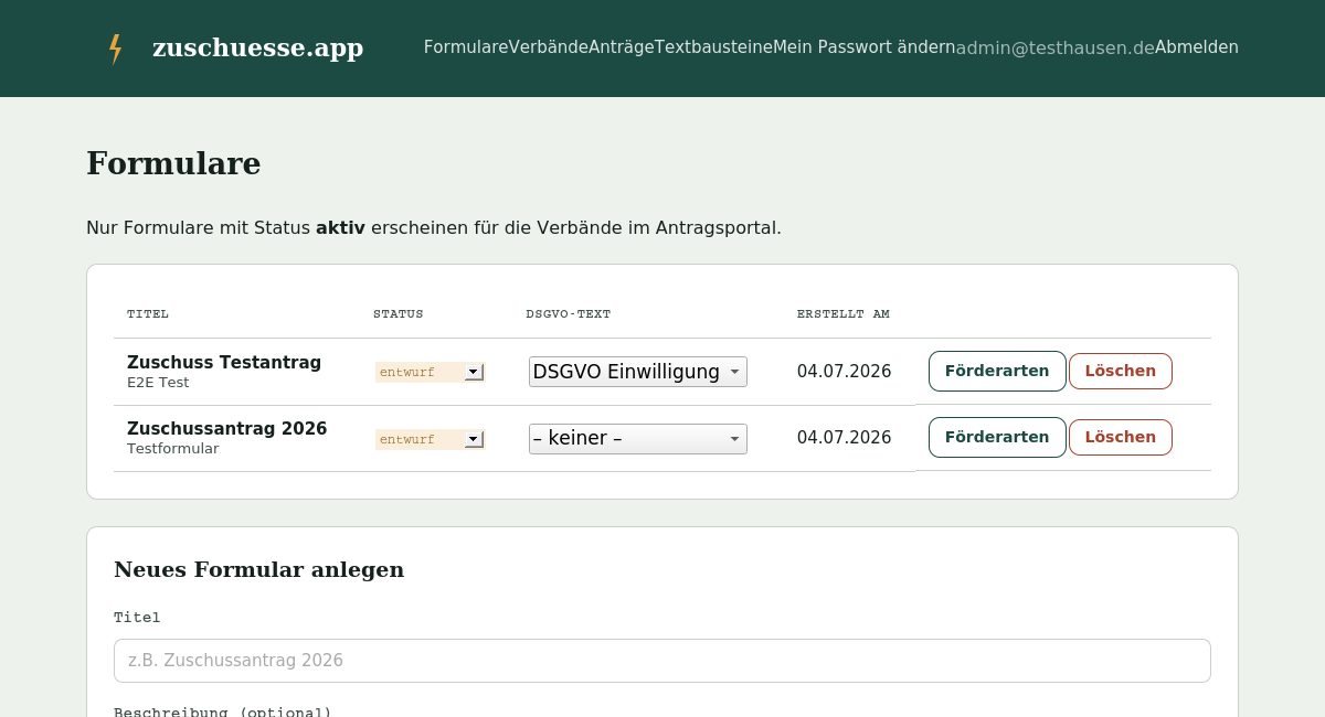 Formulare verwalten